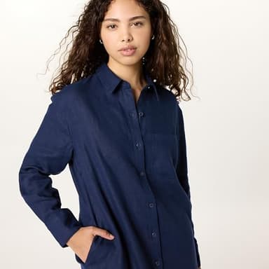 The Drop Women’s Fiona Relaxed Linen Midi Shirt Dress, Maritime Navy, M - Image 3