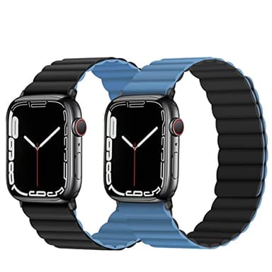 Anlinser Magnetic Bands Compatible with Apple Watch Band 49/46/45 44/42/41/40/38mm, Women Men Double Side Reversible Strap for iWatch Ultra 3-1 Series 11/10/9/8/7-1 SE (42/41/40/38, Black/Blue) - Image 2