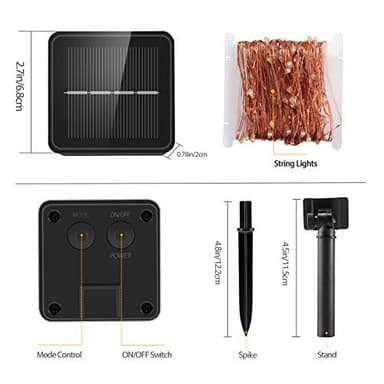 Ariceleo Solar String Lights, 1 Pack, 33 Ft, 100 LED Copper Wire, Warm White, 8 Lighting Modes, Waterproof, Outdoor and Indoor Use, for Garden, Patio, Yard, Tree, Wedding - Image 7