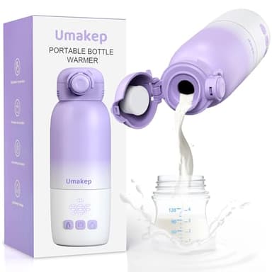 Portable Bottle Warmer for Travel: Large 12oz Capacity with Dual Heating Modes for Breast Milk & Water, Fast Heating Smart Temperature Control, Portable Milk Warmer Gifts for New Mom Purple - Image 1