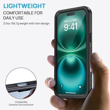 Lanhiem for iPhone 16 Pro Waterproof Case, Dustproof Case Built-in Screen Protector, Camera Protection, Full Body Heavy Duty Rugged Phone Cover for 16 Pro - 6.3 inch (Black/Clear) - Image 5