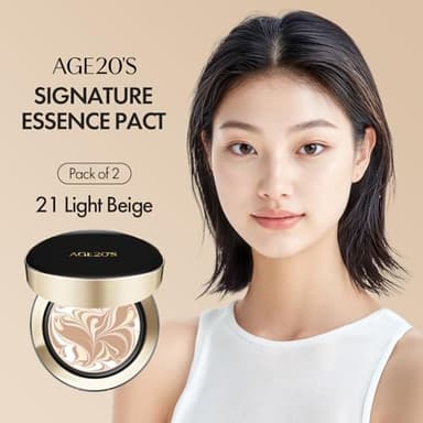 AGE20'S Signature Essence Pact SPF 50+ | Pack of 2 | 21 Light Beige | Cream Foundation, Dewy Finish, Natural Coverage | Korean Cushion Foundation - Image 8