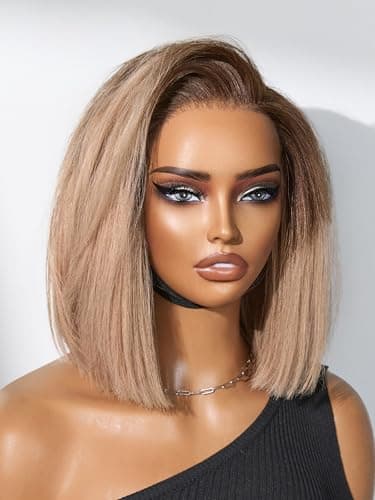 LUVME HAIR Bob Wig 100% Human Hair Wigs Glueless Lace Front 200% Density 10 Inches Ash Blonde Bob, Pre Cut Plucked Hd Lace Short Wig Ready To Go Natural Color Straight Bleached Knots Side Part - Image 1