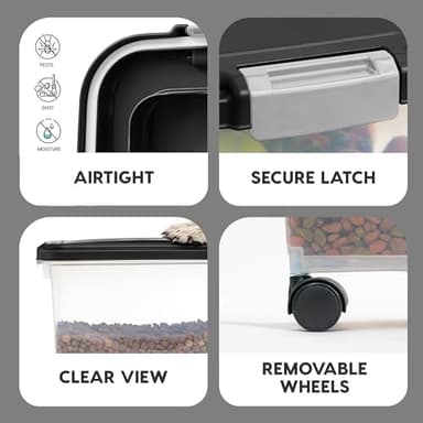 IRIS USA Airtight Dog Food Storage Container, Up to 38 lbs, Attachable Wheels, For Dog Cat Bird and Other Pet Food Storage Bin, Keep Fresh, Translucent Body, Easy Mobility, Black - Image 4