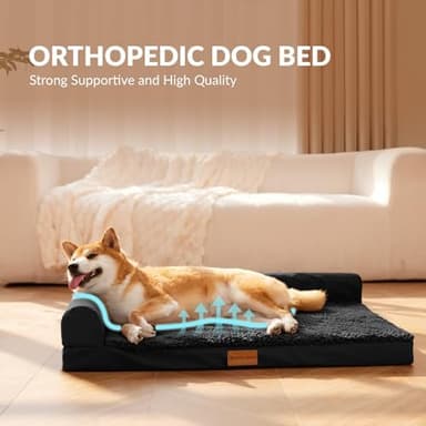 Patas Lague Orthopedic XL Dog Bed Large Sized Dog 42''X28'', Waterproof L Bolster Big Pet Sofa Beds with Removable Washable Cover, Soft Comfortable Pet Couch Crate Mat with Nonskid Bottom, Black - Image 4