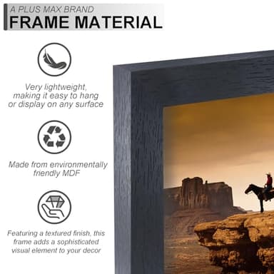 A PLUS MAX 20x30 Picture Frame, Black Engineered Wood Frame for 20 x 30 Inch Picture Poster Photo, Light Weight 20 by 30 Frame with Wood-grain for Wall - 1 Pack/Black/20 x30 - Image 2
