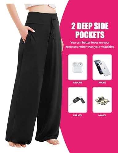 Showitty 1/3 Pack Wide Leg Yoga Pants for Women, Comfy Lounge Pajama Sweatpants Loose Causal Palazzo with Pockets - Image 4