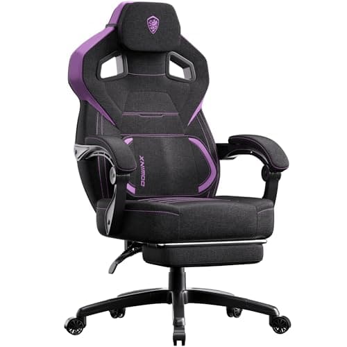 Dowinx Fabric Gaming Chair with Footrest, Big and Tall Ergonomic Gamer Chair with Lumbar Support, Wide Back Computer Chair for Heavy People, Purple - Image 1