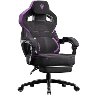 Dowinx Fabric Gaming Chair with Footrest, Big and Tall Ergonomic Gamer Chair with Lumbar Support, Wide Back Computer Chair for Heavy People, Purple - Image 1