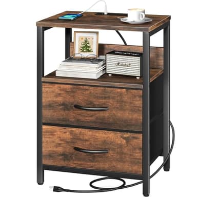 Yoobure Nightstand with Charging Station, Small Night Stand with Fabric Drawers and Storage Shelf for Bedrooms, Small Spaces, Bedside Table with USB Ports & Outlets - Image 1