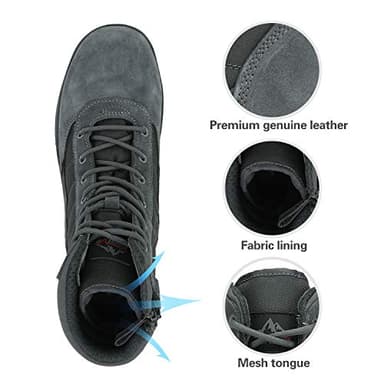 NORTIV 8 Men's Military Tactical Work Boots Side Zipper Leather Motorcycle Combat Boots Trooper(6-8 Inches),Size 9W,Dark Grey-8 Inches - Image 3