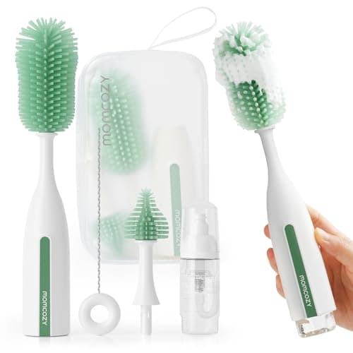 Momcozy Bottle Brush Kit Pro, Innovative Push-Press Design for Deep Cleaning - Bottle Cleaner Brush for Bottle/Breast Pumps/Nipple - Clog-Free Brush & Foam-Generating Design for Better Cleaning, Green - Image 1