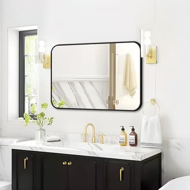 Fabuday Black Bathroom Mirror for Over Sink - 20x28 Rounded Rectangular Wall Mirror, Matte Metal Framed Vanity Mirrors for Bedroom, Living Room, Entryway Decor, Horizontally/Vertically - Image 3