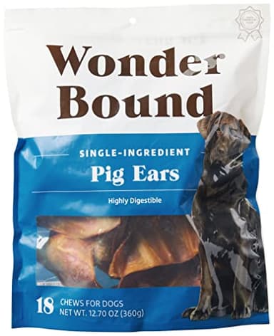 Amazon Brand - Wonder Bound Whole Pig Ears, Single Ingredient, Highly Digestible, Dog Treats for Puppy and Large/Medium Dogs, Pork, 18 count, 12.7 ounce (Pack of 1) - Image 1