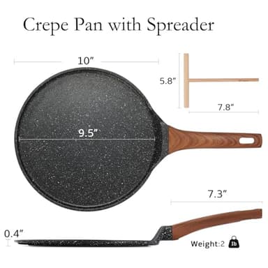 ESLITE LIFE 9.5 Inch Crepe Pan with Spreader, Nonstick Ceramic Flat Skillet Dosa Tawa Comales Para Tortillas Pancake Pan, PTFE & PFOA Free, Black - Image 2