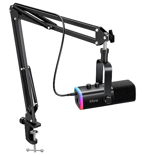 FIFINE XLR/USB Gaming Microphone Set, Dynamic PC Mic for Streaming Podcasting, Computer RGB Mic Kit with Boom Arm Stand, Mute Button, Headphones Jack, for Recording Vocal Voice-Over-AmpliGame AM8T - Image 1