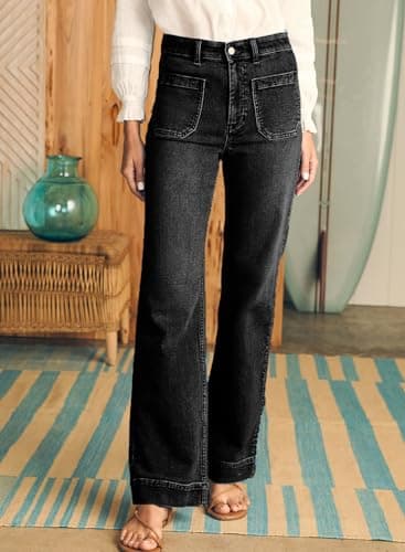Astylish Women's Wide Leg Jeans High Waisted Stretchy Straight Leg Jeans Loose Denim Pants with Pocket Size 14 Black - Image 3