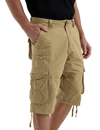 JAWERU Cargo Shorts for Men Multi Pockets Mens Shorts Below Knee Casual Hiking Summer Shorts Khaki 38 - Image 1