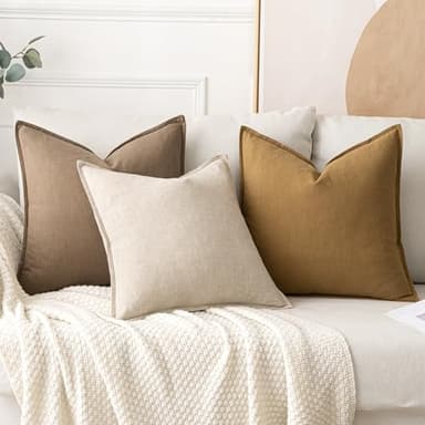 MIULEE Decorative Linen Euro Sham Pillow Covers 22x22 Inch Natural Beige ​Boho Farmhouse​ ​Neutral Couch Throw Pillows for Bed Pack of 2 Accent Modern Pillowcase Sofa Livingroom Home Decor - Image 4