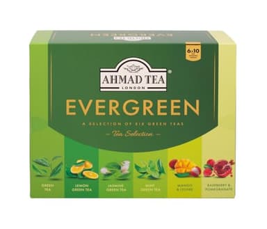 Ahmad Tea Green Tea, Evergreen Selection Pack Teabags, 60 Foil Teabags - Caffeinated & Sugar-Free - Image 1