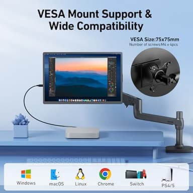 Laptop Screen Extender Monitor Portable - 16.1'' FHD 1200P Portable Screen for Laptops, 360° Rotating, Plug & Play, Detachable Stand, Height Adjustable Laptop Monitor Extender for Mac/Win/Phone/Tablet - Image 8