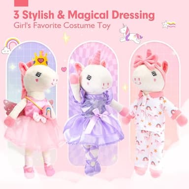 Unicorns Toys for Girls Age 4-6 Ballerina Doll Stuffed Animal Girl Toys Age 4-5 Ballet Dress up Doll 3 Set Clothes with Plush Bag 4 Year Old Girl Birthday Gifts 5 Year Old Gift Girls Stocking Stuffers - Image 4