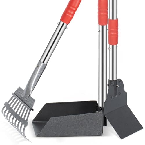 Heeyoo Dog Pooper Scooper, Dog Poop Tray and Rake Set, Pet Waste Removal Scoop with Long Adjustable Sectional Stainless Handles - Image 1