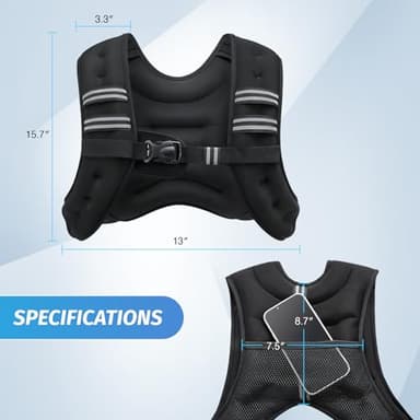 ZELUS Weighted Vest, 6lb/8lb/12lb/16lb/20lb/25lb/30lb Weight Vest with Reflective Stripe for Workout, Strength Training, Running, Fitness, Muscle Building, Weight Loss, Weightlifting, Black(12 lb) - Image 8