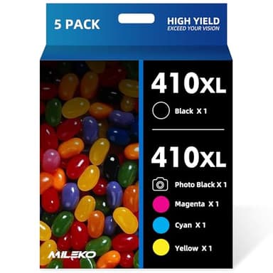 5 Pack 410XL Ink Cartridges for Epson 410 Ink Cartridges Combo Pack Remanufactured for Epson 410XL Works with Epson Expression XP-830 XP-7100 XP-640 XP-530 (Black, Cyan, Magenta, Yellow, Photo Black) - Image 1
