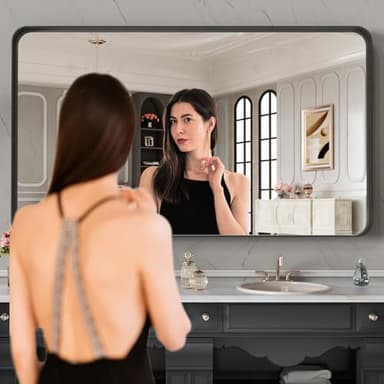 LOAAO 48X28 Inch Black Metal Framed Bathroom Mirror for Wall, Matte Black Bathroom Vanity Mirror Farmhouse, Anti-Rust, Tempered Glass, Hangs Horizontally or Vertically - Image 2