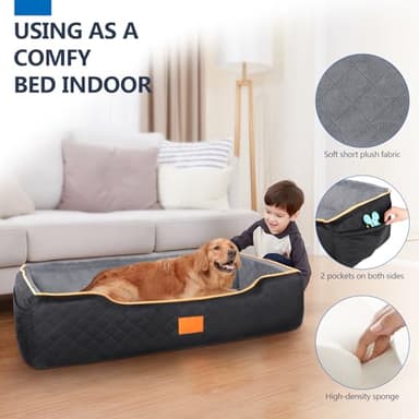 XIEEAOZEE Dog Car Bed Booster, Comfortable Travel Seat for Large/Medium Dogs, Fully Detachable & Washable with Thick Cushion (Black&Gray) - Image 3