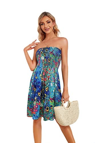 Sundresses for Women Casual Beach Summer Strapless Coverups Tube Tops Off The Shouder Dresses (Colorful Floral,XL) - Image 4