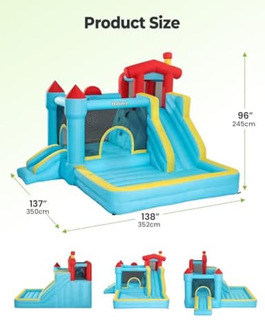 Outfunny Inflatable Bounce House, Large Bouncy Castle for Kids with Slide, Outdoor & Indoor, 450W Blower - Blue - Image 7