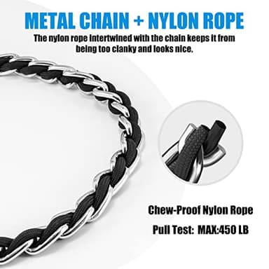 Chew Proof Metal Leash Chain for Medium Large Dogs, 4FT Strong Anti Chew, Comfortable Soft Padded Handle Black - Image 4