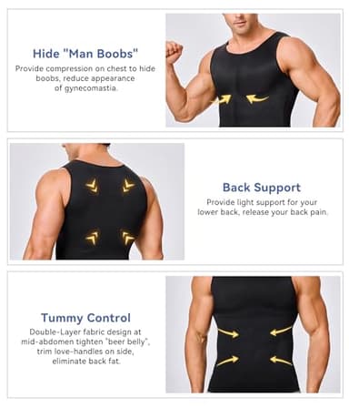 Mens Compression Shirt Slimming Body Shaper Vest Workout Tank Tops Abs Abdomen Undershirts(Black, L) - Image 2