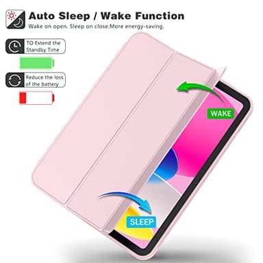 iMieet iPad (A16) Case/iPad 10th Generation Case [11-Inch 2025/10.9 Inch 2022] with Pencil Holder, Trifold Stand Smart Cover with Soft TPU Back,Auto Wake/Sleep(Pink) - Image 4