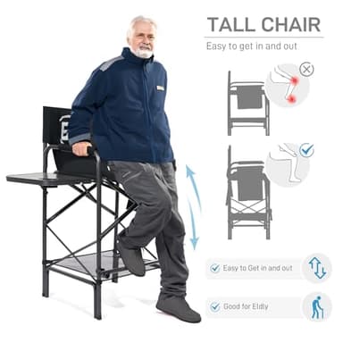 EVER ADVANCED 30.7" Seat Height Directors Chair for Makeup Artist with Side Table Easy Get in Out for Elderly Tall Camping Chair Supports 350lbs Black - Image 4