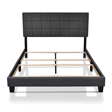 Allewie Full Size Panel Bed Frame with Adjustable Headboard for High Profile/Fabric Upholstered/Square Stitched Padded Headboard/Box Spring or Bunkie Board Required/Dark Grey - Image 9