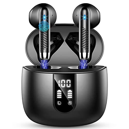 Wireless Earbuds, Bluetooth Headphones V5.4 Stereo Bass Ear buds with ENC Noise Cancelling Mics, 40H Bluetooth Earbuds with LED Display Charging Case, IP7 Waterproof Earphones for Android iOS, Black - Image 1