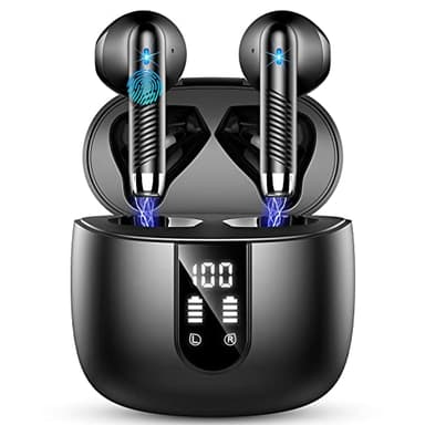 Wireless Earbuds, Bluetooth Headphones V5.4 Stereo Bass Ear buds with ENC Noise Cancelling Mics, 40H Bluetooth Earbuds with LED Display Charging Case, IP7 Waterproof Earphones for Android iOS, Black - Image 1