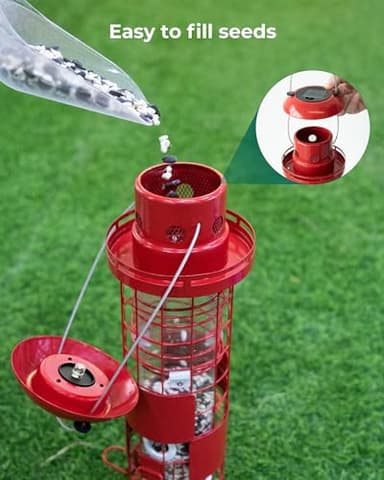 Solar Squirrel Proof Bird Feeders for Outdoors Hanging, Metal Mesh Tube Bird Seed Feeder for Outside with 4 Ports, Weight-Activated Perches, 3LBs Seed Capacity, Suitable for Small Medium Birds, BF008 - Image 5