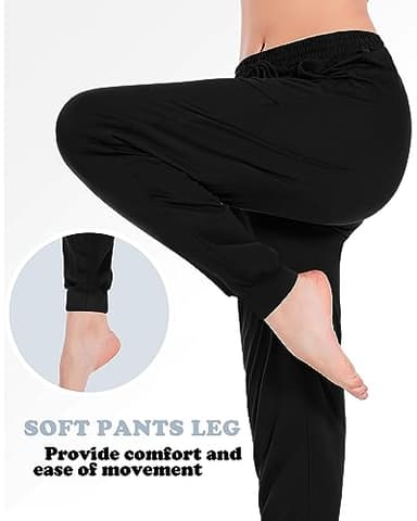ASIMOON Womens Yoga Pants Pockets Loose Lightweight Stretch Lounge Sweatpants Comfy Drawstring Workout Jogging Pants Black - Image 5