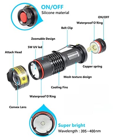 DARKBEAM UV 395nm Flashlight Ultraviolet led Light Blacklight Wood's lamp Portable 400nm Mini Detector for Dog/Cat Urine Pet Stains, Anti-counterfeiting Identification, Resin Curing, AA - Image 6