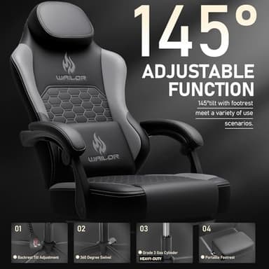 WAILOR Gaming Chair with Massage and Packet Spring Cushion,Ergonomic Gamer Chairs for Adults with Footrest 300lbs,High Back Gamer Leather Chair with Headrest and Lumbar Support - Image 7