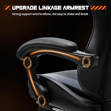 Sweetcrispy Video Game Desk Chair - Ergonomic Computer with Footrest and Comfy Lumbar Support, PU Leather Recliner with Headrest, Fixed Up Armrest, Height Adjustable with 360° Swivel, for Adults, Grey - Image 4
