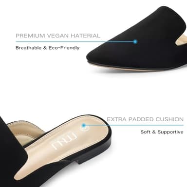 MUSSHOE All-Season Women's Mules：Pointed Toe Backless Loafers：Slip-on Dressy Comfortable Casual Office Business Flat Shoes for Working Women Aged 25-45,Black Suede 8 - Image 3