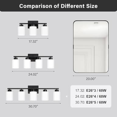 FonmYim Black Bathroom Light Fixtures, 3-Light Modern Vanity Light Over Mirror, Wall Sconces with Milky White Frosted Glass Shades, E26 Socket (Bulbs Not Included) - Image 5