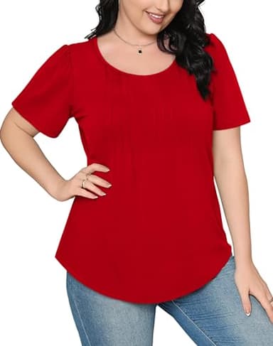 Womens Tops Dressy Casual Valentines Shirts Summer Tops Beach Vacation Clothes Short Sleeve Blouses Plus Size Red S - Image 4