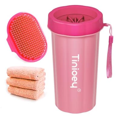 Dog Paw Cleaner for Large Dogs (with 3 Towels & Dog Bath Brush), Dog Paw Washer, Muddy Paw Cleaner, Pet Foot Cleaner (Large, Red), Dog Paw Protector Kit - Image 1