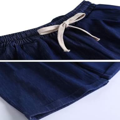 XinYangNi Women's Elastic Waist Casual Comfy Cotton Linen Beach Shorts with Drawstring Knee Length Curling Bermuda Shorts Black US XL - Image 4